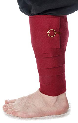 HEMAD Mittelalter Wadenwickel Set mit Fibeln aus Wollfilz rot