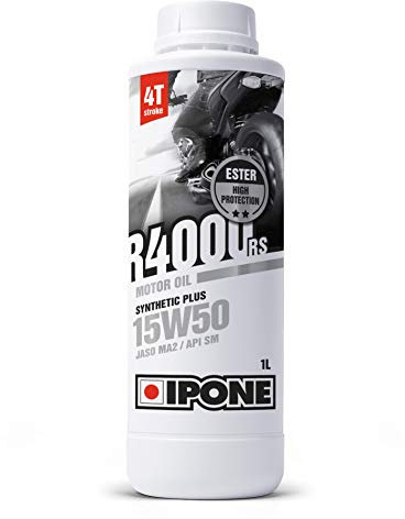 IPONE - Huile Moto 4 Temps 15W50 R4000 RS - Semi-Synthétique avec Esters - Haute Performance pour les Motos de Route -Protection Optimale du Moteur et de la Boite de Vitesses - 1L