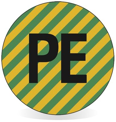 Betriebsausstattung24 Kennzeichnung elektrischer Leiter PE Schutzleiter - 40 Nutzen auf Bogen - PVC-Folie, selbtklebend - 1,25 cm Ø - DIN EN 60445