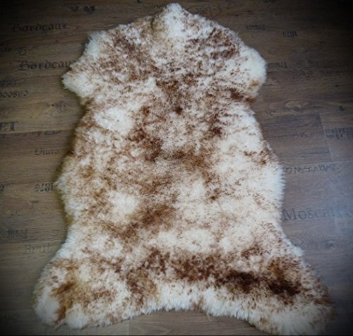 Natur-Fell-Shop MEIWITT® Öko Schaffell Lammfell Echtfell Weiss - braun geflammt 90-100cm