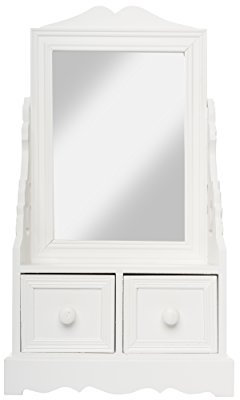 elbmöbel Frisierkommode Schminktisch weiß antik Holz Tischspiegel Frisierspiegel (B26 x H48 x T13cm)