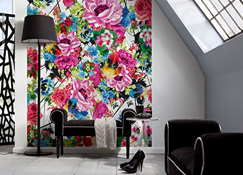 Komar Fototapete | ROMANTIC POP | 184 x 254 cm | Tapete, Wand Dekoration, Blumen, Zeichnung, Feder, Kunst, Collage | 4-749