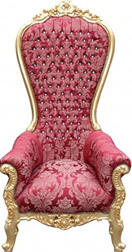 Casa Padrino Barock Thron Sessel Majestic Mod2 Bordeaux Muster/Gold mit Bling Bling Glitzersteinen - Riesensessel -Thron Stuhl Tron