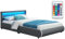 Juskys Polsterbett Sevilla 140x200 cm mit LED Beleuchtung, Lattenrost & Kopfteil - Holz & Kunstleder - 16 Farbeinstellungen & Fernbedienung - Bett Jugendbett Einzelbett - Grau