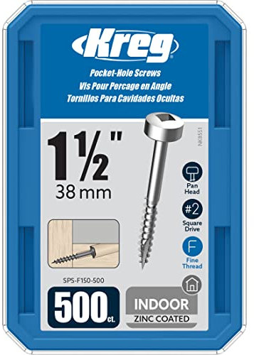 Kreg SPS-F150-500 Lot de 500 vis à tête cylindrique fine #6 3,8 cm