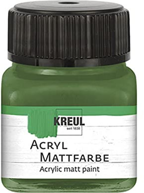 KREUL 75212 - Acryl Mattfarbe, olivgrün im 20 ml Glas, cremig deckende, schnelltrocknende Farbe auf Wasserbasis, für viele verschiedene Untergründe geeignet
