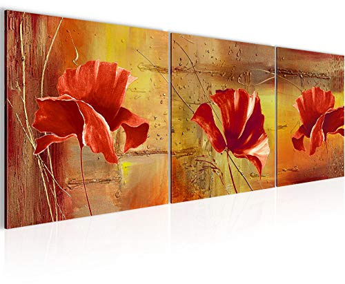 Runa Art - Bilder Blumen Mohnblumen 120 x 40 cm 3 Teilig Wandbild auf Vlies Leinwand Rot Gelb Mehrteilig Modern 201133a