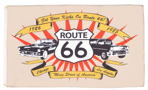 AZ FLAG - Flagge Route 66-150x90 cm - Road 66 Fahne 100% Polyester mit Messing-Ösen - 110g