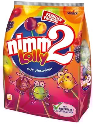nimm2 Lolly – 1 x 200g – Frucht-Stielbonbon mit Fruchtsaft und Vitaminen
