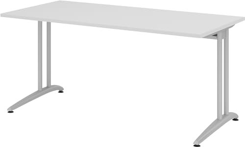 bümö Schreibtisch B-Serie 160x80 cm, Tischplatte aus Holz in grau, Gestell aus Metall in Silber - PC Tisch, Computertisch für's Büro, Office Bürotisch