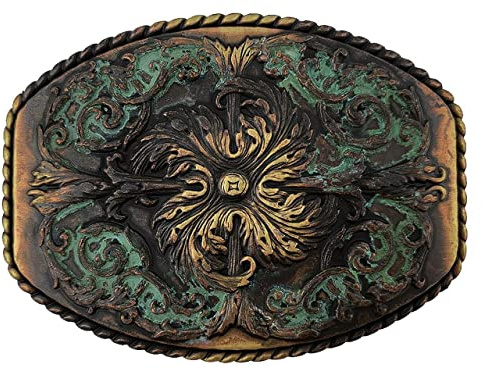 HA0016 Western Floral Engraved Ornate Design Belt Buckle Fits 1-1/2(38mm) Belt (Antique Patina)