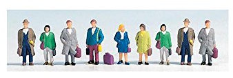 NOCH N Figuren Reisende Figuren-Set, handkolorierte Modellfiguren, ideal für Spur N Bahnhofszenen