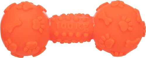 Trixie dog dumbbell, vinyl, 15 cm, orange, 3361, squeaker, fetch, dog toy