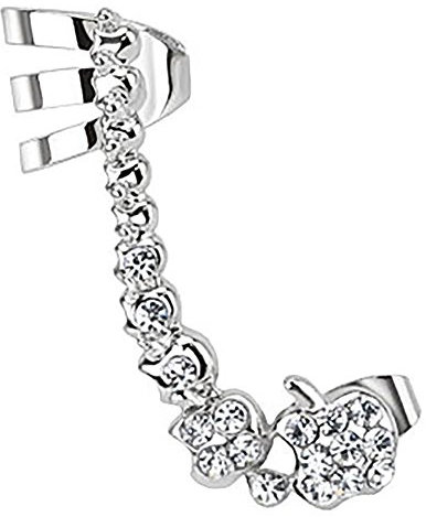 Mianova Knorpel Schmuck Ohrklemme Ohrring Ohrstecker Helix Cartilage Piercing ear cuff mit Apfel Kristall Blumen Silber - rechtes Ohr