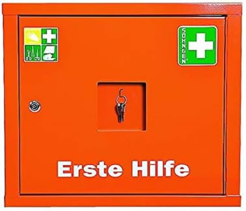 Söhngen Juniorsafe Verbandschrank (ohne Inhalt, Schrank mit Sicherheitsschloss, eintürig, aus Feinblech) 0503019, Orange