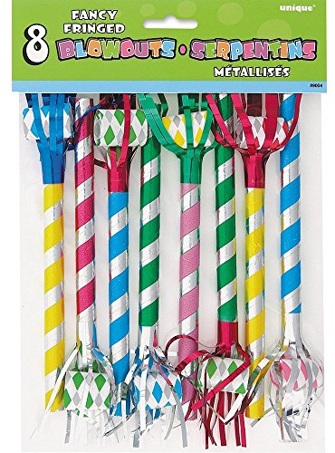 Multicolor Metallic Stripes Party Blowouts - 9.5, 8 Pieces - Perfect Birthday Party Favors for Kids