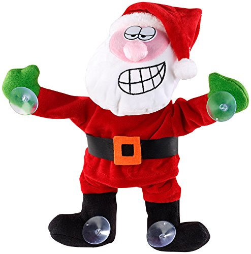 infactory Singende Weihnachtsdeko: Singender & Tanzender Weihnachtsmann mit Saugnäpfen & Geräusch-Sensor (Animierte Weihnachtsdeko, Tanzender Weihnachtsmann Auto, Windschutzscheibe)