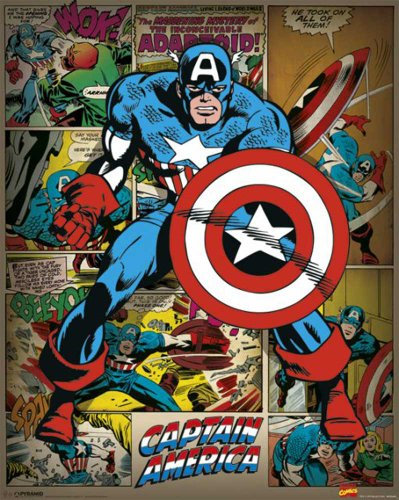 Marvel Comics Captain America Retro Comic Mini Poster Plakat Druck - Grösse 40x50 cm