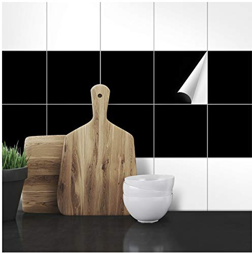 WANDKINGS Fliesenaufkleber 15 x 15 cm, 50 Stück - SCHWARZ SEIDENMATT