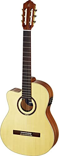 Ortega Guitars Konzert Gitarre Linkshänder – Elektro-Akustisch, 4/4, Slim Neck – Performer Series – Inklusive Gig Bag – Massive Sitka Fichte, Sapele, Natur (RCE138SN-L)