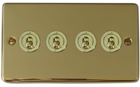 G&H CB284 Standard Plate Polished Brass 4 Gang 1 or 2 Way Toggle Light Switch