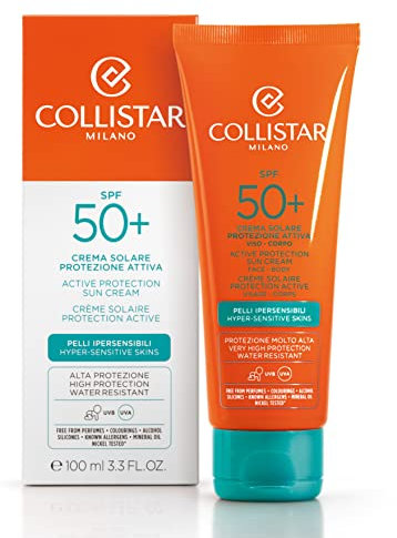 Collistar Crema Solar Protección Activa SPF 50+, Previene Arrugas y Aanchas, sin Siliconas, Aceites Minerales ni Níquel, Ideal para Rostro y Cuerpo, 100 ml