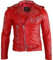 MDM Herren Biker Lederjacke mit Nieten Verzierung, Rot, Rindsleder (Gr. S)