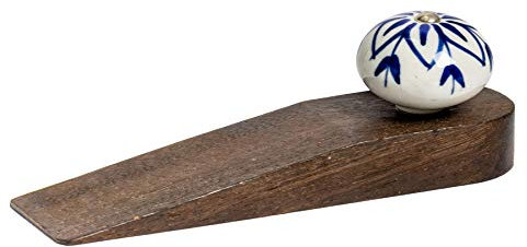 Nicola Spring Traditional Vintage Wooden Door Wedge Stop Block Stopper Doorstop - Blue Design