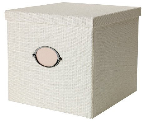 KVARNVIK A4 Size (32x35x30cm) Home/Office Fine Quality White Storage Box with Lid & Label Holder (Perfect for newspapers, photos or other memorabilia)