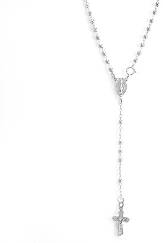 Silverly Frauen 925 Sterling Silber Rosenkranz Bead Jungfrau Maria Kreuz Halskette 46cm