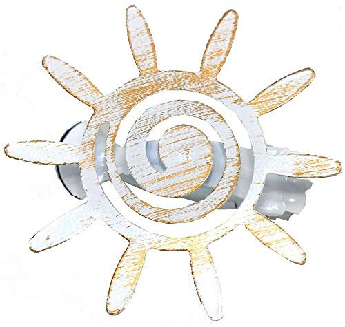 2 embrasses, Pinces à Rideaux décoration en Metal, modèle Soleil, Couleur Blanc patiné Or, 2 pièces