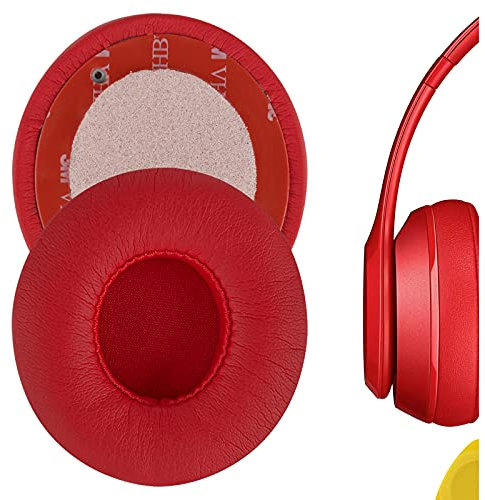 Geekria QuickFit Replacement Ear Pads Compatible with Beats Solo2 Wireless Headphones, Repair Parts (Red)