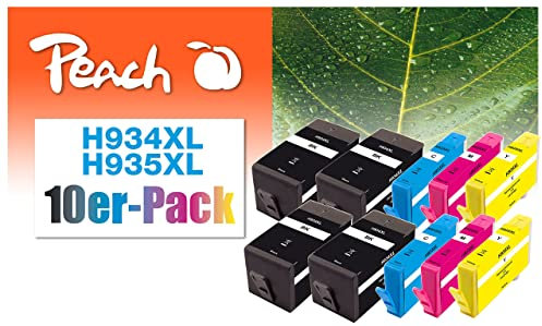 Peach H934/935 10er-Pack Druckerpatronen XL (4xBK, 2xC, 2xM, 2xY) ersetzt HP No. 934XL, No. 935XL, C2P23A, C2P24A, C2P25A, C2P26A für z.B. HP OfficeJet Pro 6830, HP OfficeJet Pro 6230