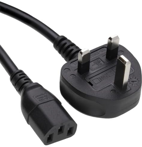 kenable Power Cord UK Plug to IEC C13 Cable Kettle Lead Mains PC Monitor Laptop 0.75mm² 5A VDE Approved Black 1.8m