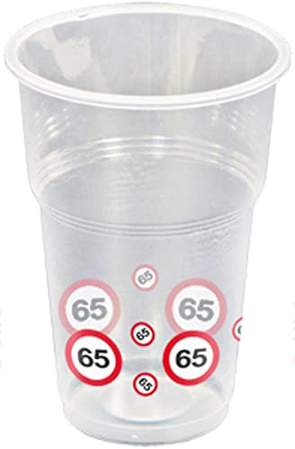 10 Plastiktrinkbecher 350ml Motiv Verkehrszeichen 65.Geburtstag