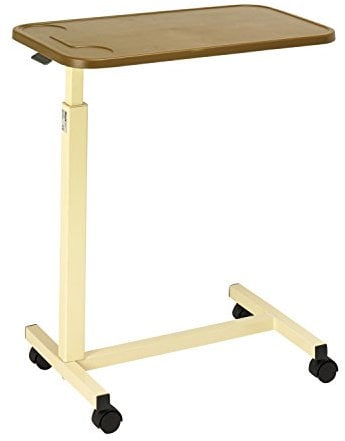 Homecraft Overbed Table, Portable Desk with Castor Wheels, Writing Surface to Use in Bed or a Wheelchair, Mobility Aid, Mobile Desk with Adjustable Height, Teak and White