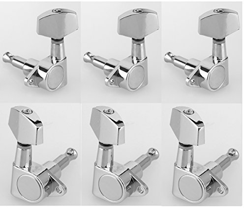 Musiclily 3L3R Gitarren Mechaniken Stimmwirbel Machine Heads Tuning Pegs für E-Gitarre Folk Akustikgitarre,Chrom Großer Knopf