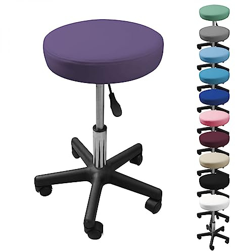 Vivezen Linxor ® Runder Hocker mit Rollen, Höhenverstellbar von 45 bis 62 cm, Drehbar um 360°, Violett, Kunstleder, Modern, Gerade, Tufted, Hocker mit Rollen und Verstellbarer Sitzhöhe, Stoß