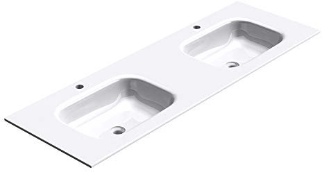 Einbau-Waschbecken 2 Becken Col04 Waschtisch Waschplatz große Ablagefläche Gussmarmor rechteckig Breite: 144cm