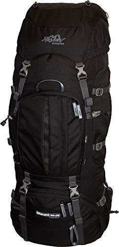 Tashev Outdoors Mount Trekkingrucksack Wanderrucksack Damen Herren Backpacker Rucksack groß 100l Plus 20l mit Regenschutz Schwarz (Hergestellt in EU)