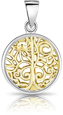 DTPsilver® Ciondolo Celtico Bicolore in Argento 925 e Placcato in Oro Giallo - Ciondolo Albero della Vita