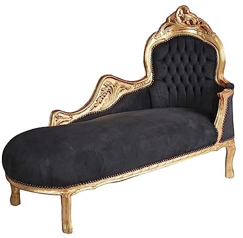 Vintage Recamiere im Louis XVI Stil Rokoko Massivholz Schwarz Gold gepolstert 165cm cat590a02 Palazzo Exklusiv
