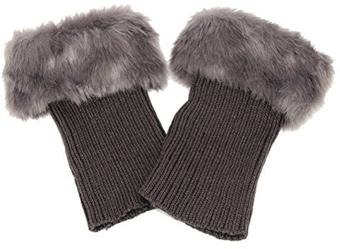 HugeStore Women Ladies Winter Warm Faux Fur Crochet Boot Cuff Socks Short Leg Warmers Deep Grey
