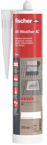 fischer Allwetterdichtstoff All-Weather AC, der dauerelastische Fugendichtstoff mit starker Haftung auf allen Untergründen, dauerelastisch und überstreichbar, transparent, 310 ml