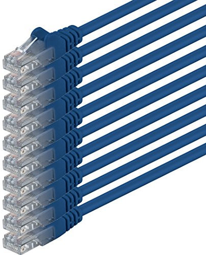 1aTTack.de Cable de Red Cat.6 – Azul – 10 x – 10m – Cat6 Cable ethernet Lan 1000 Mbits (PoE) Patch Cable Compatible con Cat5 Cat6a Cat7 Cat8 Internet módem DSL Fritz Box