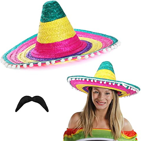 Ilovefancydress Unisex Sombrero Mexikanischer Hut Mehrfarbig Fasching Strohhut Holiday Junggesellenabschied Clubbing Bandit