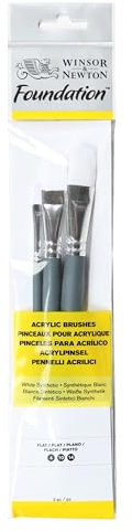 Winsor & Newton Foundation Pinceaux Acrylique Synthétique Blanc X3 Manche Court Plat 4/10/14