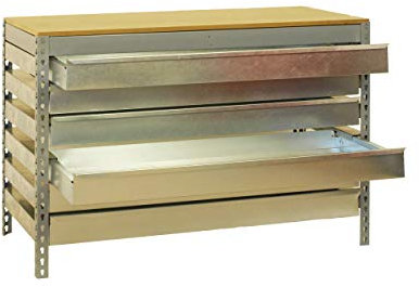 SimonRack Werkbank 600 kg Belastbarkeit, 84,2x151x76 cm, 6 Schubladen, Große Arbeitsfläche Arbeitsfläche, Arbeitstisch, Holz-Arbeitsplatte, Grau/Holz - BT5