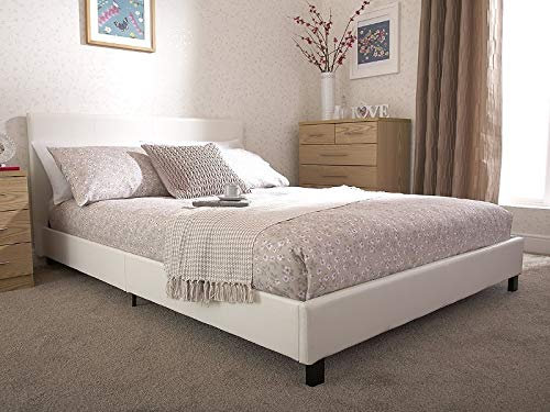 GFW Faux Leather Bed Frame With Padded Headboard H Stitch Design, King, Black