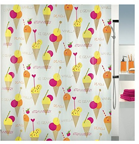 Spirella Anti-Schimmel Duschvorhang Ice Cream Anti-Bakteriell, Waschbar, Wasserdicht PEVA 180x200cm Braun Bunt Weiß